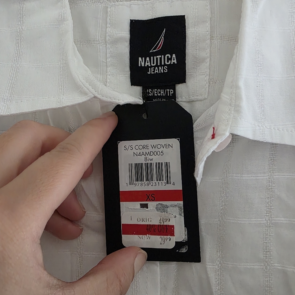 NauticaNautica Womens Cotton Dobby Short‎ Peasant Blouse, Style # N4AMD005 - Picture 6 of 7